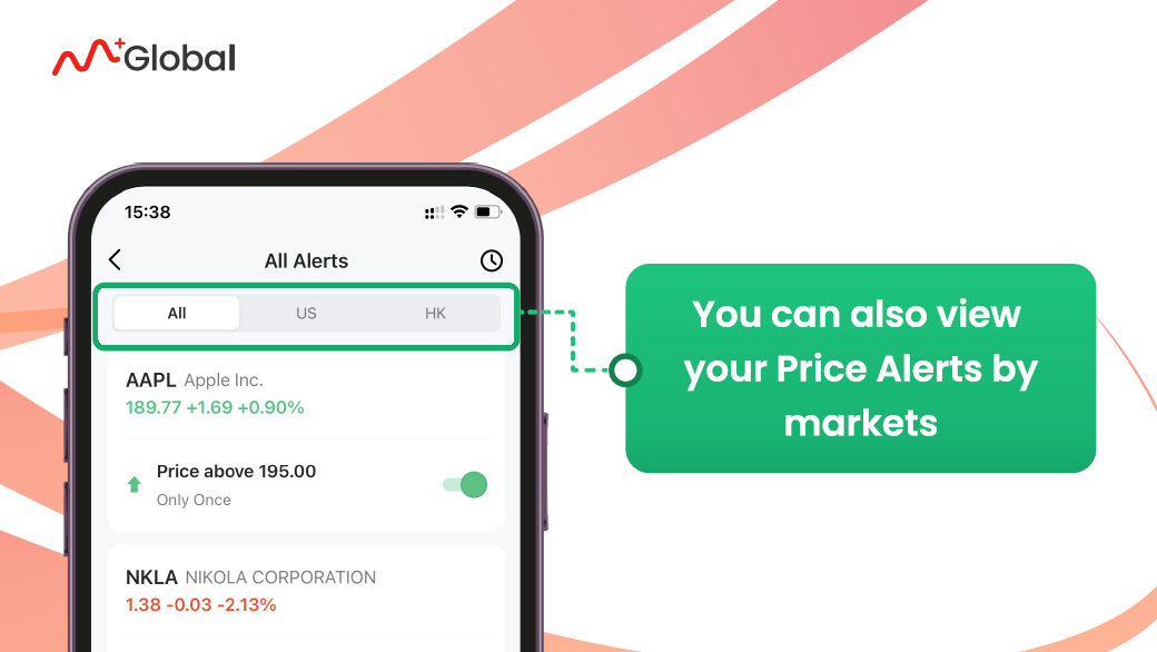 You can modify your alerts by choosing US Market or HK Market or ALL in our M+ Global APP.
