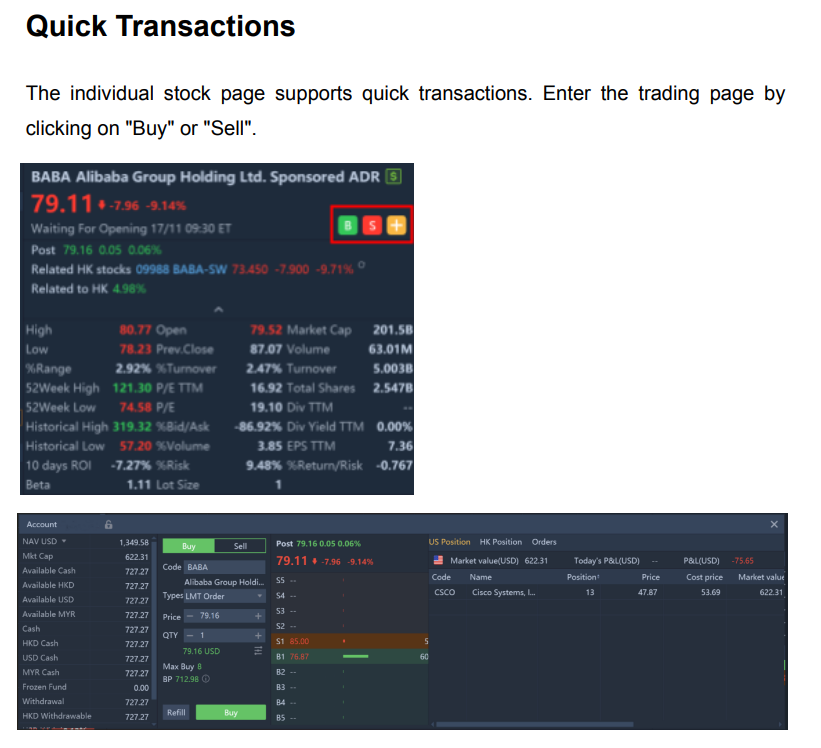 Quick Buy/Sell buttons in M+ Global