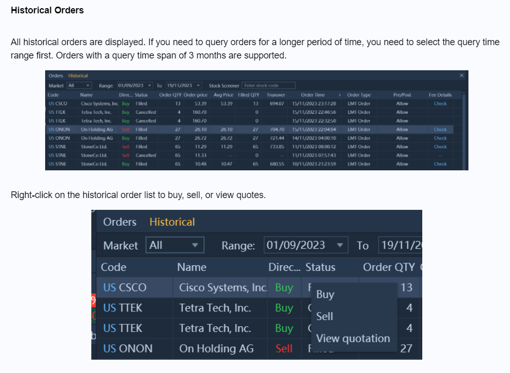 The Historical Orders in Mplus Global Desktop Version.