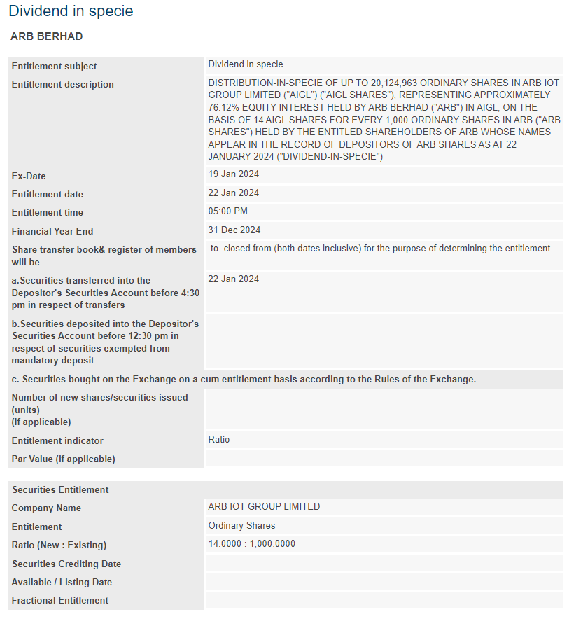 ARB Berhad Proposed Dividend-in-Specie: What Does it means?: arbberhad dividend in specie ex date