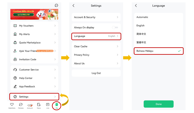 Learn How to Switch to Malay Language in M+ Global APP.