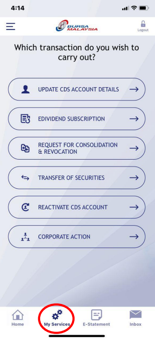 Bursa Anywhere App Menu
