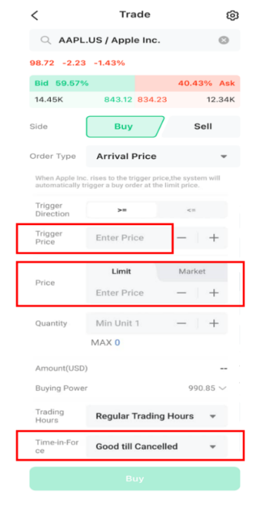 Stop Loss Order Conditional Order M+ Global