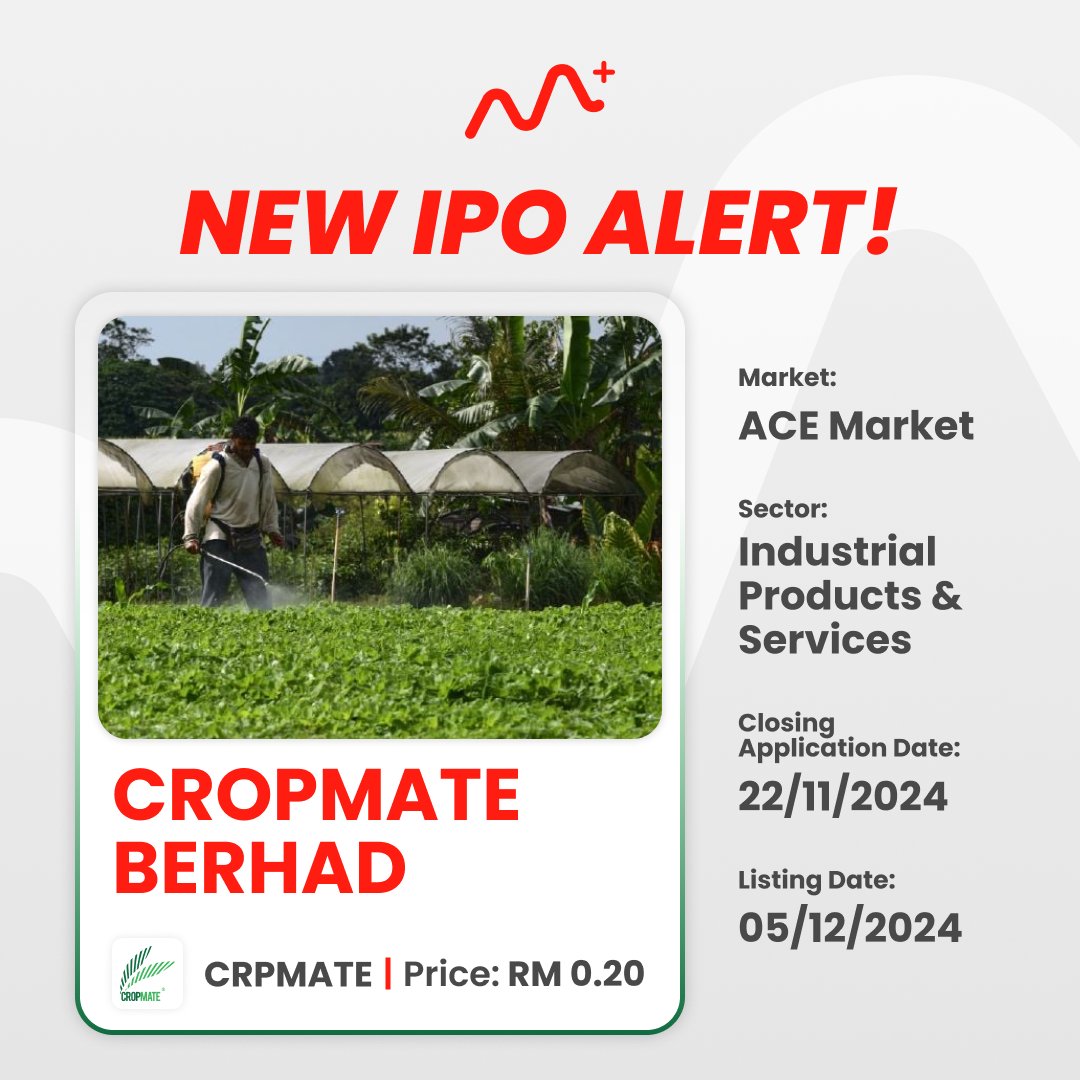 Cropmate Berhad going to be listed on Bursa Malaysia on 05 December 2024