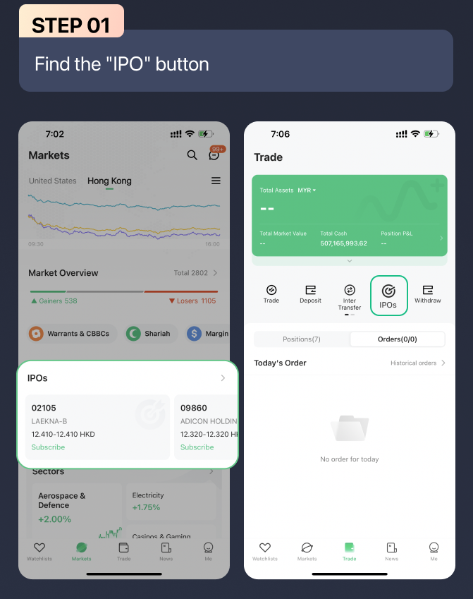Click on IPO button in M+ Global app.