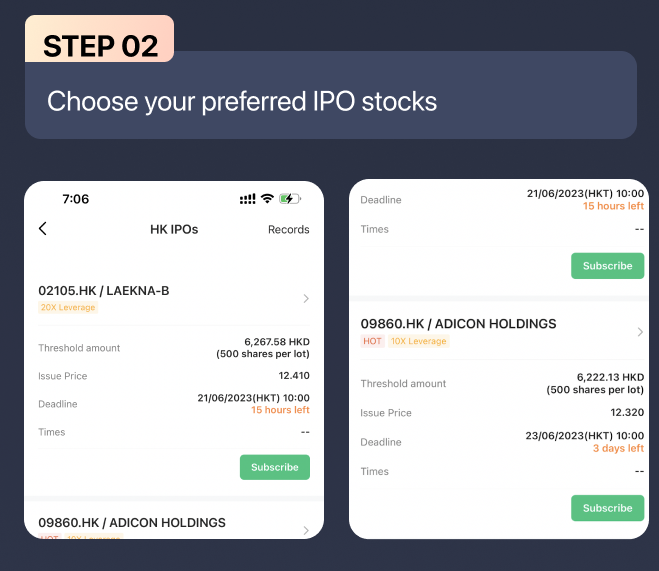 Choose any IPO and click Subscribe in Mplus Global APP.