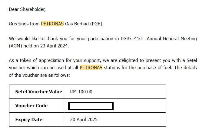 马来西亚上市公司 AGM Door Gifts 薅羊毛攻略: petronas gas berhad agm door gift 2024