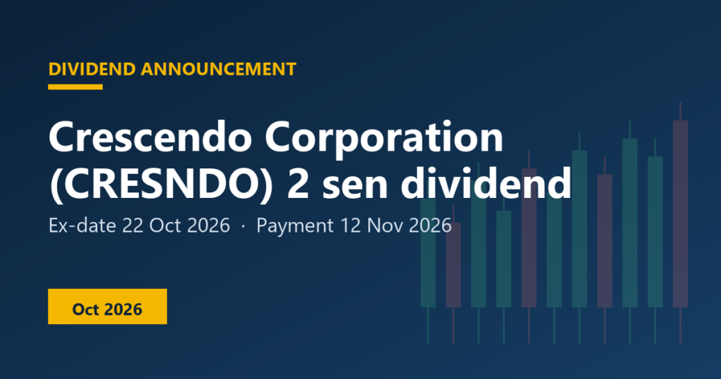Crescendo Corporation (CRESNDO) dividend 2 sen, ex-date 22 Oct 2026