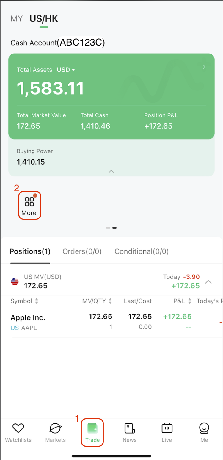 How to Transfer in Stock to M+Global — M+ Global app screenshot 1
