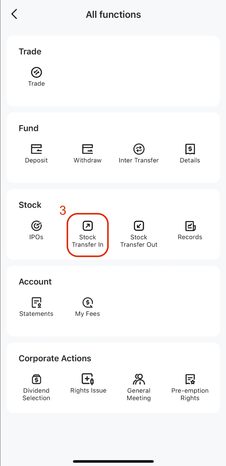 How to Transfer in Stock to M+Global — M+ Global app screenshot 2