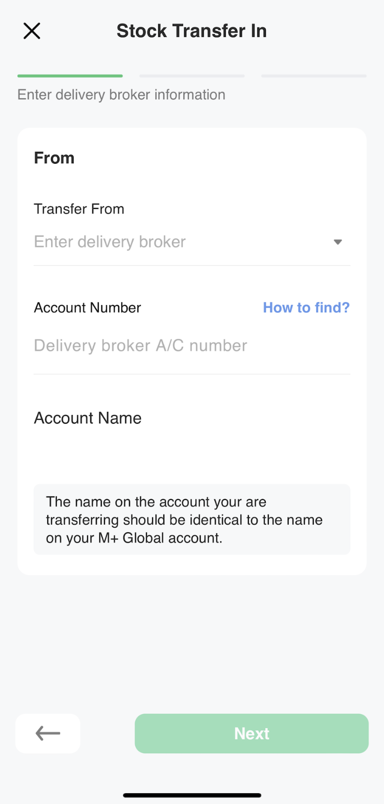 How to Transfer in Stock to M+Global — M+ Global app screenshot 4