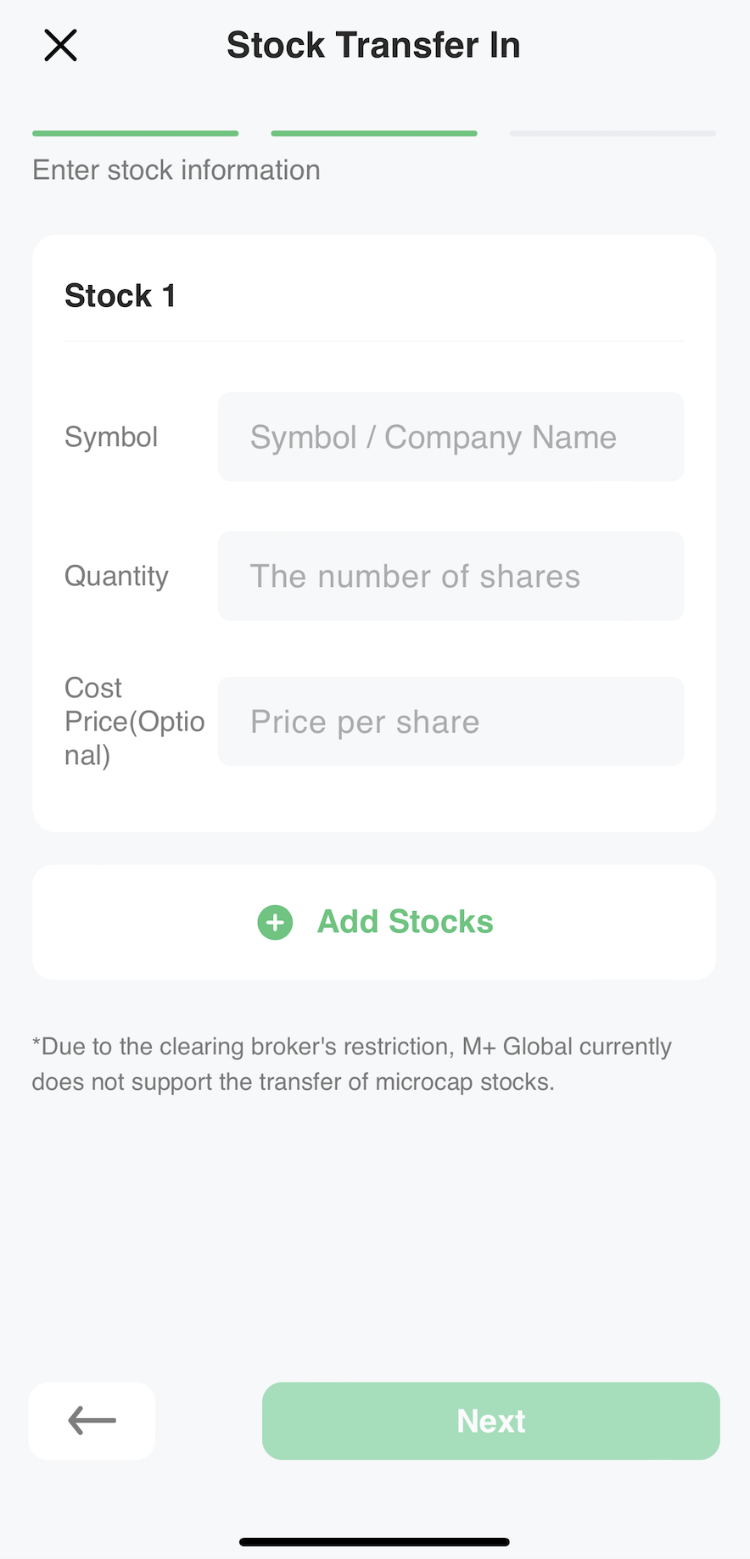 How to Transfer in Stock to M+Global — M+ Global app screenshot 5
