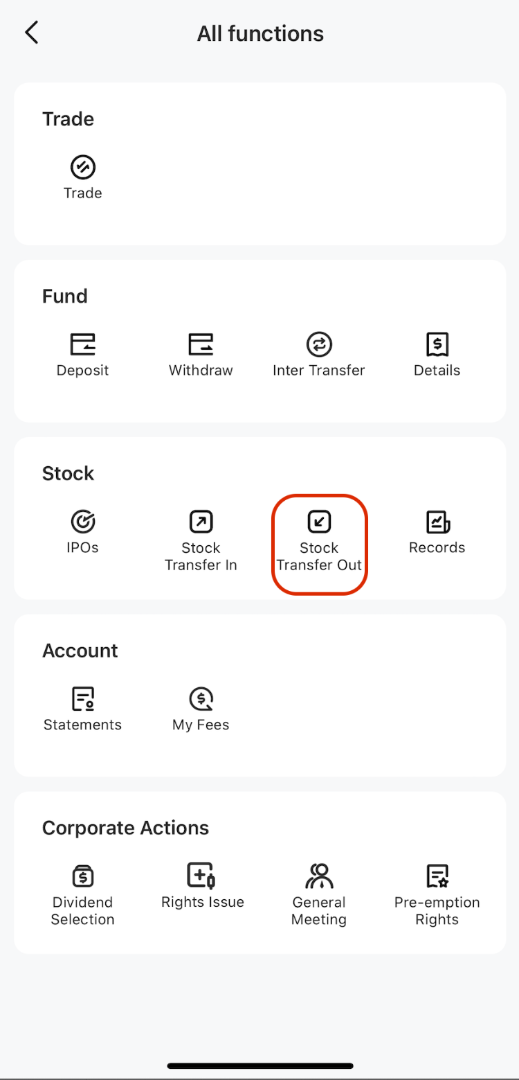How to Transfer out Stock From M+Global — M+ Global app screenshot 1