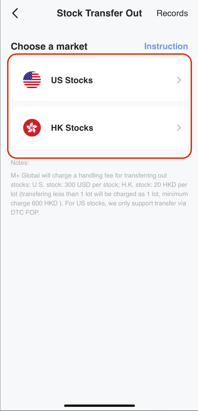 How to Transfer out Stock From M+Global — M+ Global app screenshot 2