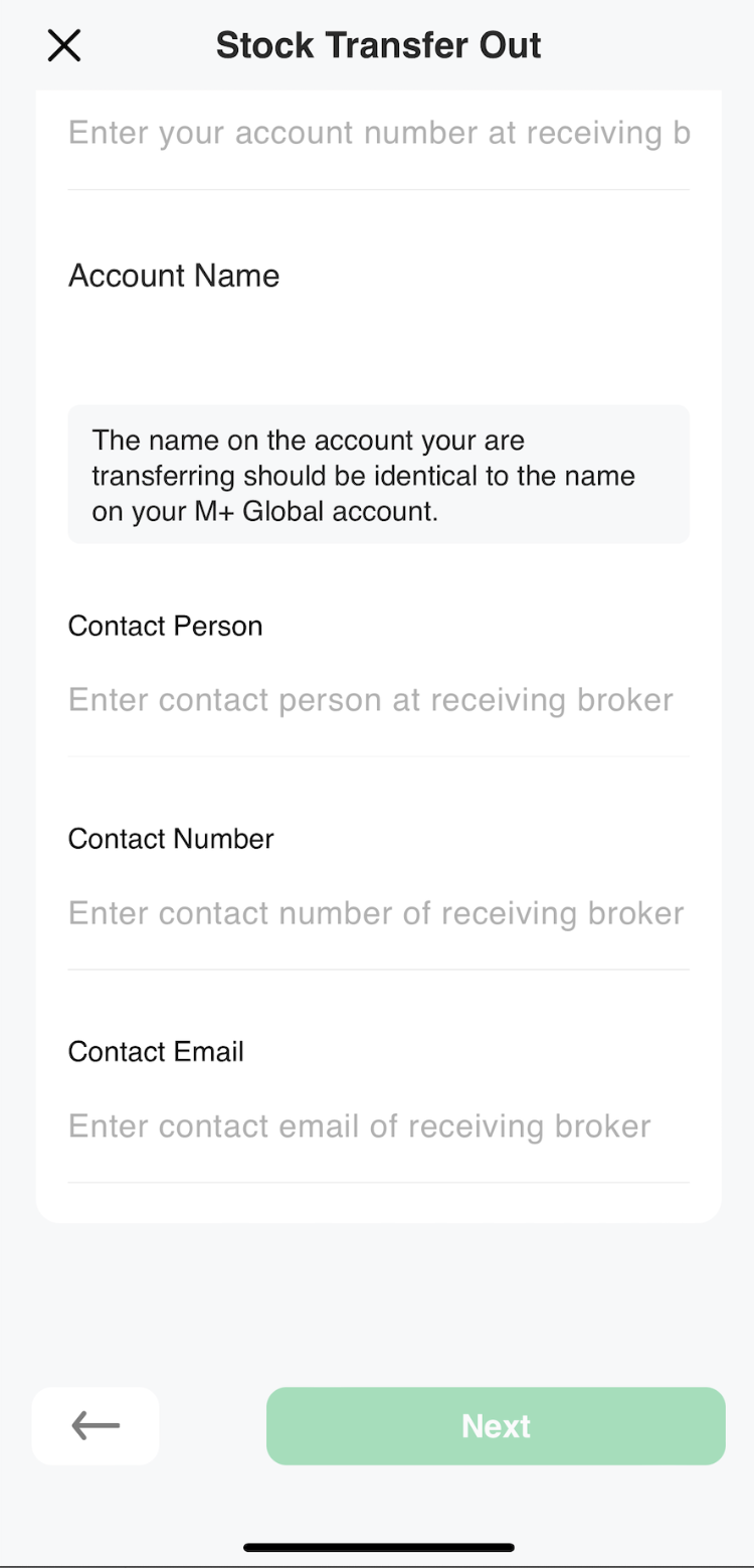 How to Transfer out Stock From M+Global — M+ Global app screenshot 3