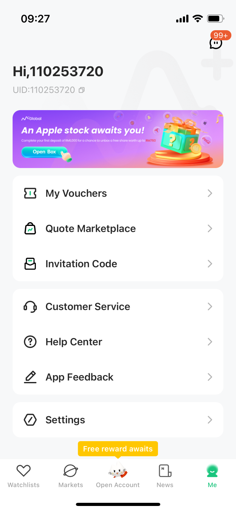 How to Use Bonus Shares and Vouchers — M+ Global app screenshot 1